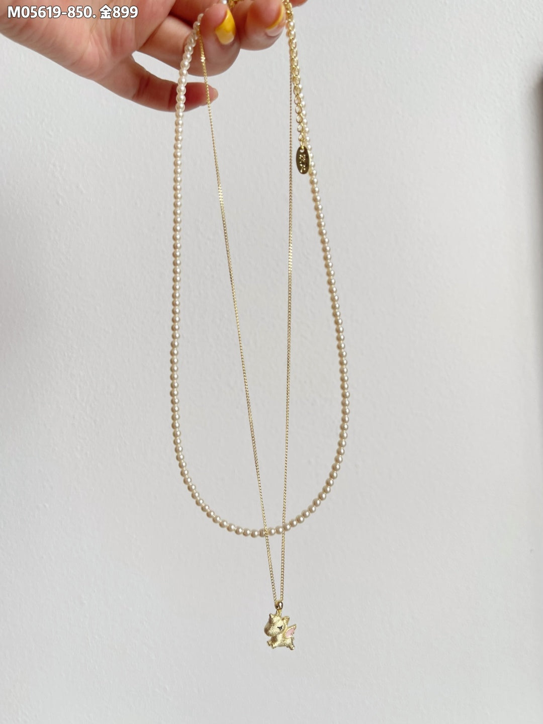 Pearl necklace and cute pony pendant necklace combination