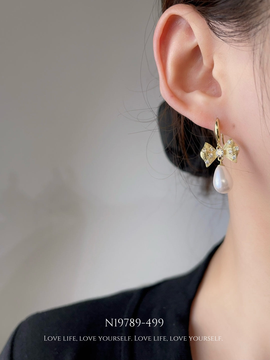 Crystal Bow & Teardrop Pearl Dangle Earrings