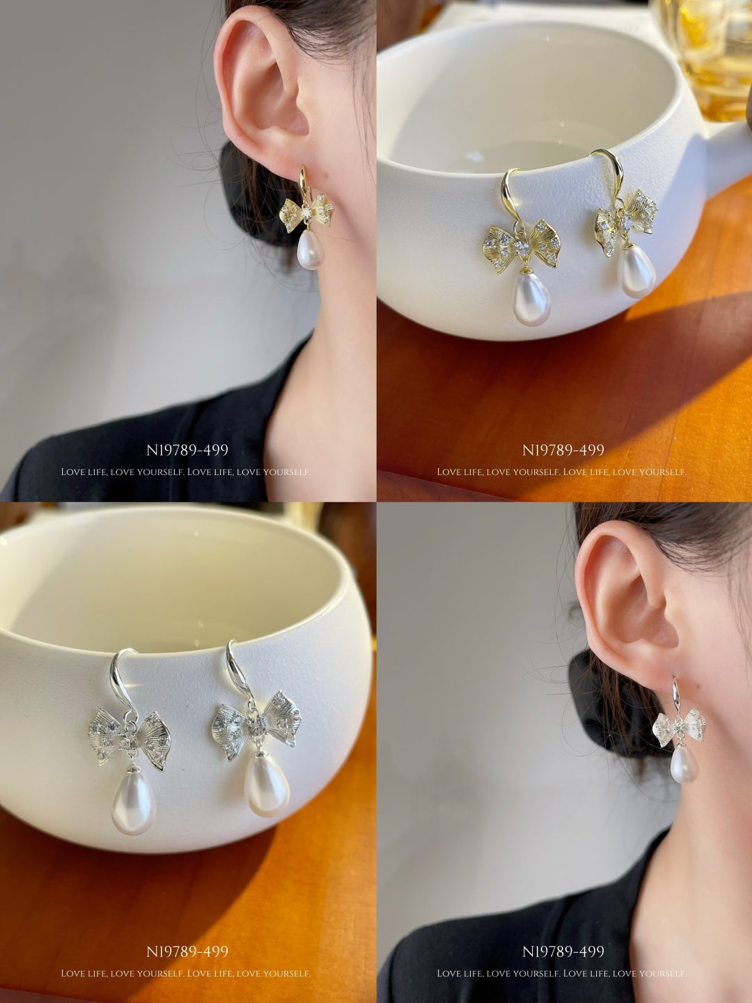 Crystal Bow & Teardrop Pearl Dangle Earrings