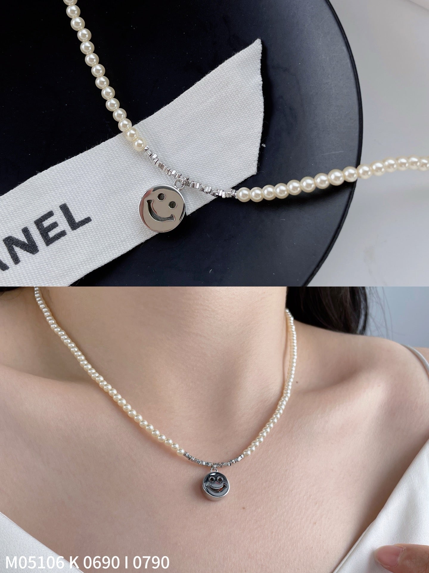 Elegant Pearl Choker with Smiley Face Pendant