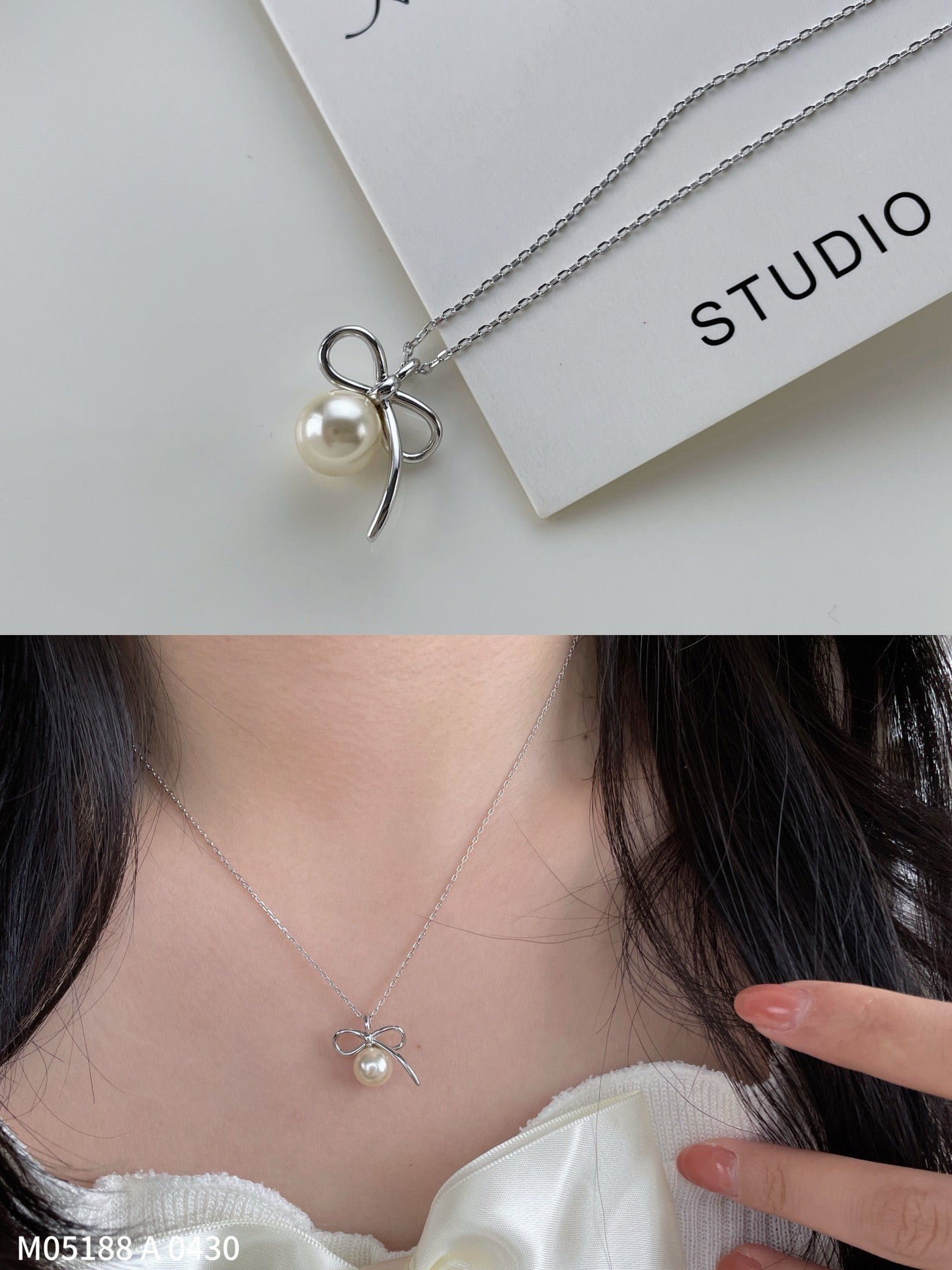 Minimalist Bow & Pearl Pendant Necklace 
