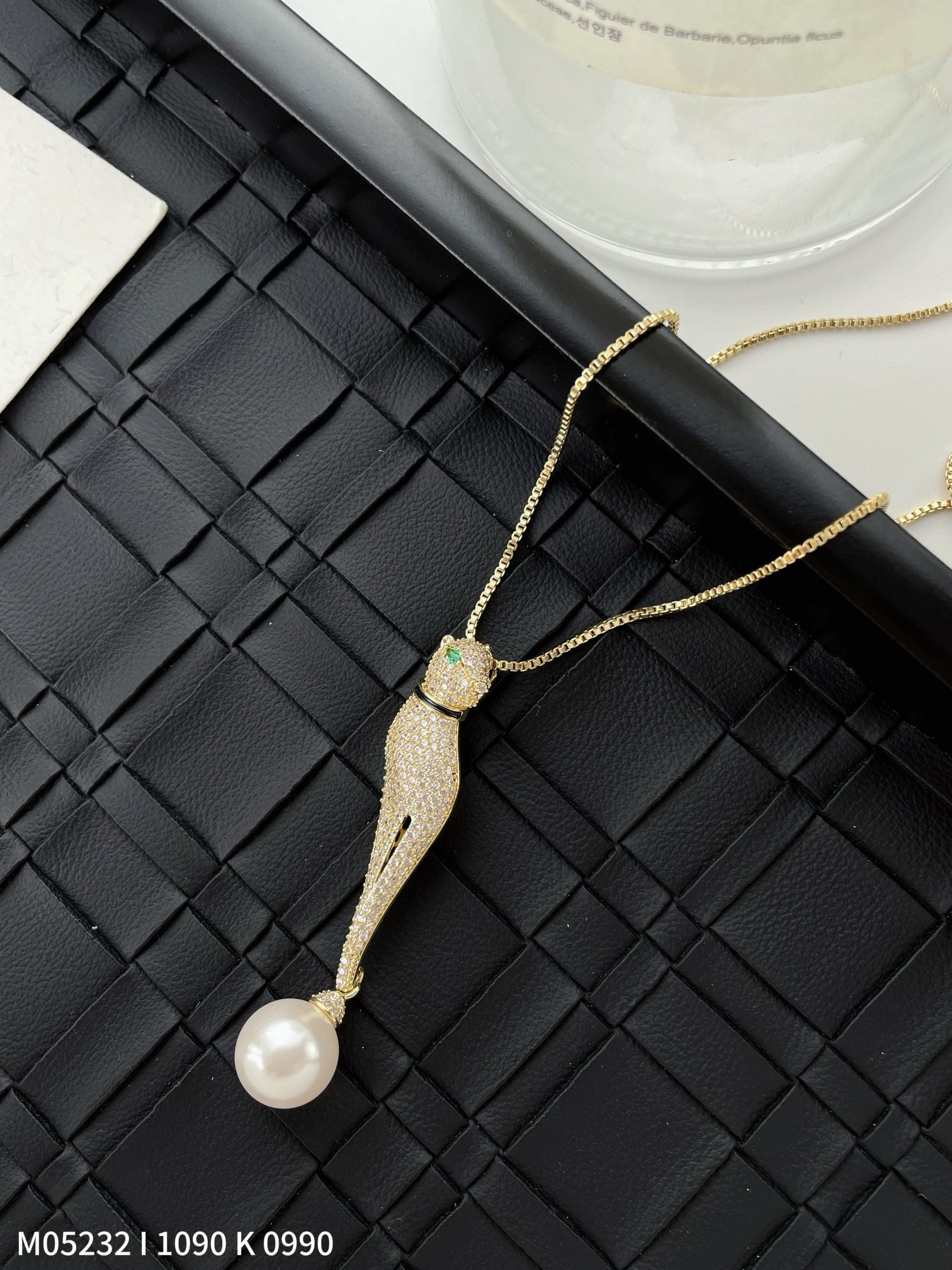 Gold leopard Pendant Necklace with Pearl Drop - Lunara Jewels