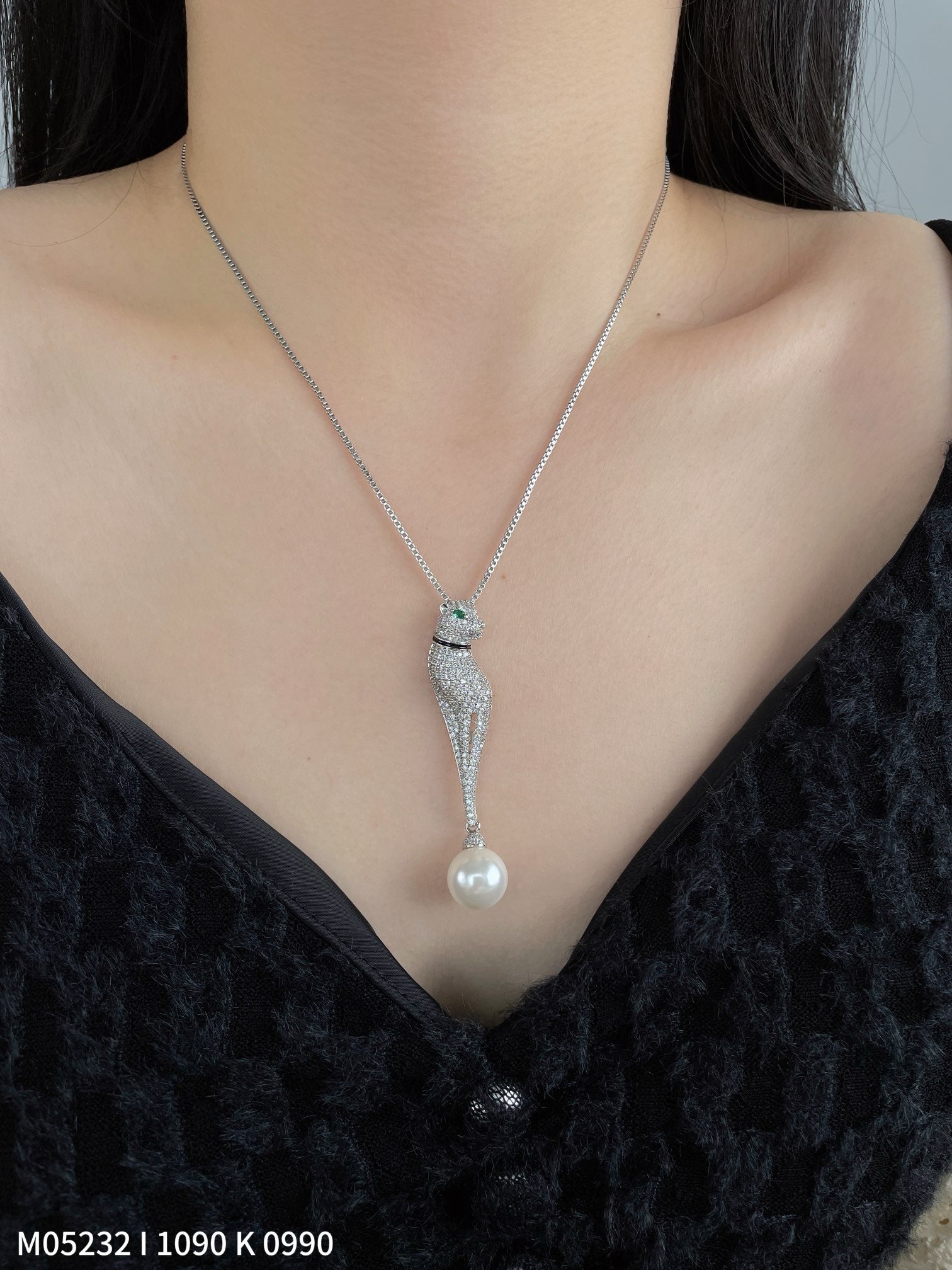 Lunara Jewels leopard Pendant Necklace with Pearl Drop 