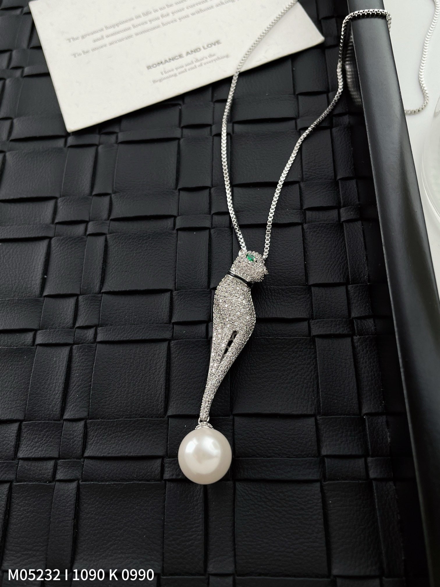 Silver leopard Pendant Necklace with Pearl Drop - Lunara Jewels