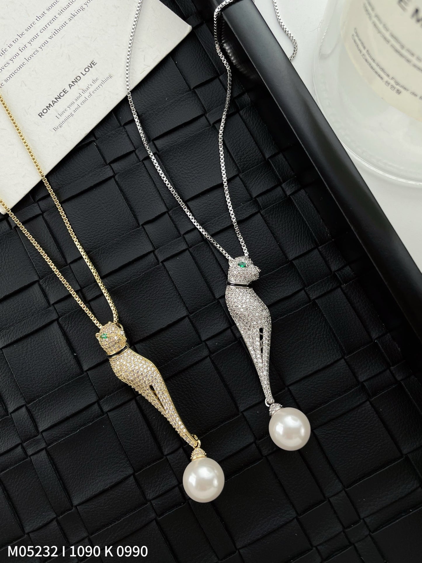 leopard Pendant Necklace with Pearl Drop - Lunara Jewels