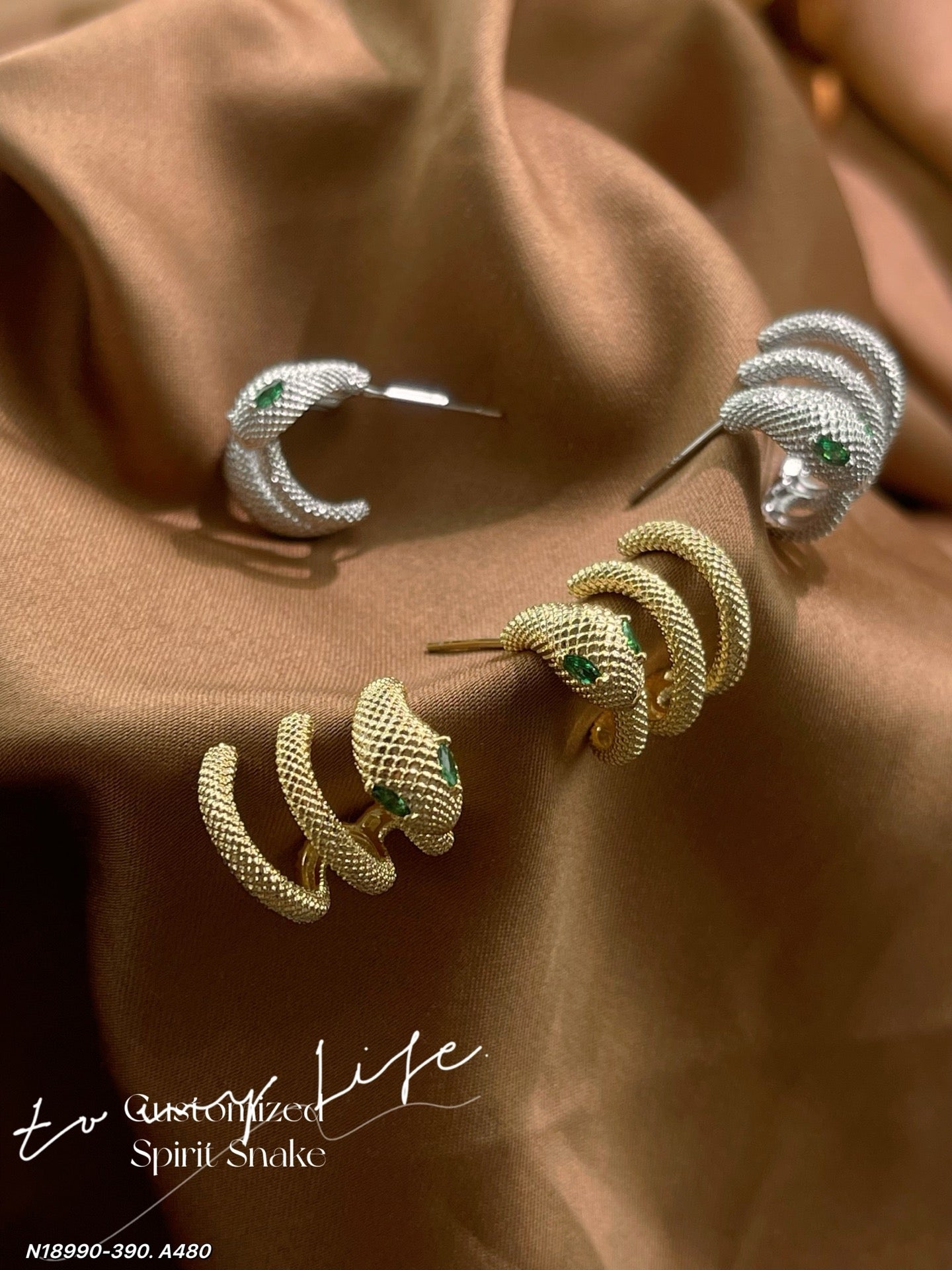 Green Eyed Snake Earrings