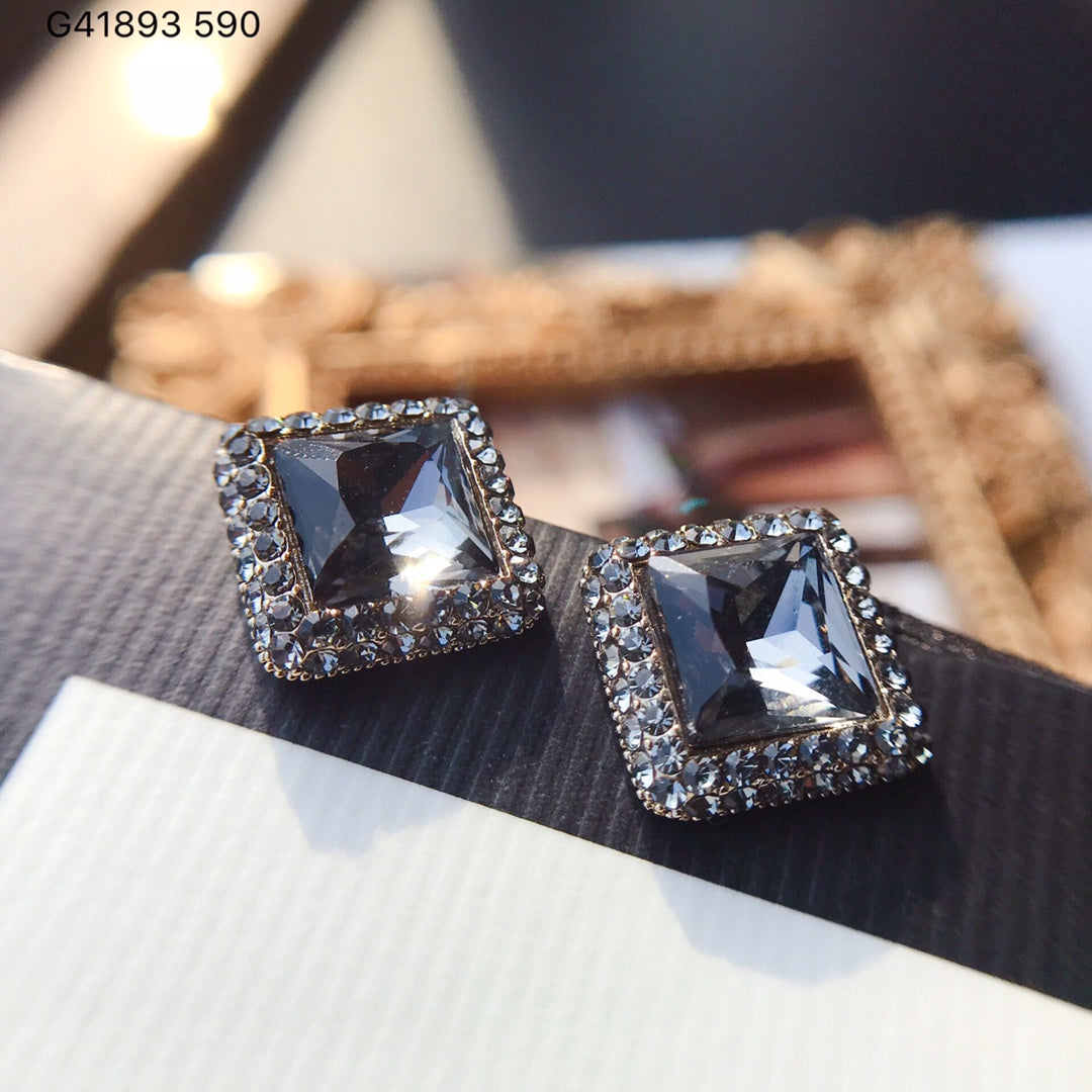 Elegant red, green, and blue square crystal earrings
