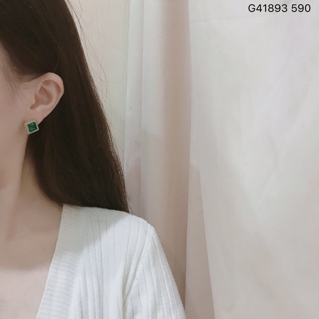 Elegant red, green, and blue square crystal earrings