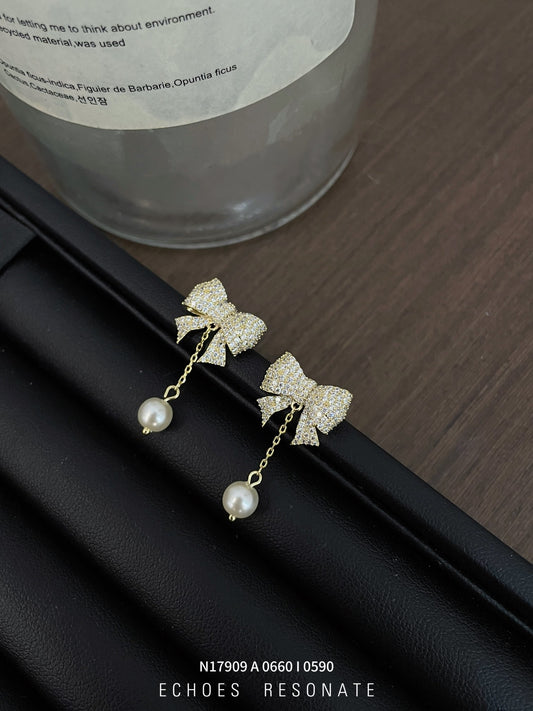 Elegant Pearl Drop Bow Earrings