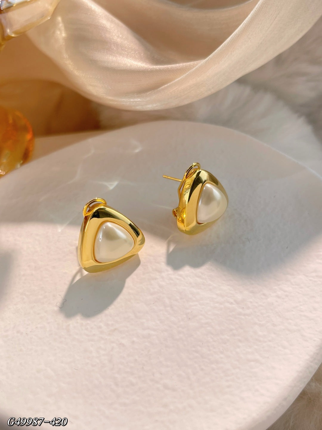 Triangular Pearl Stud Earrings
