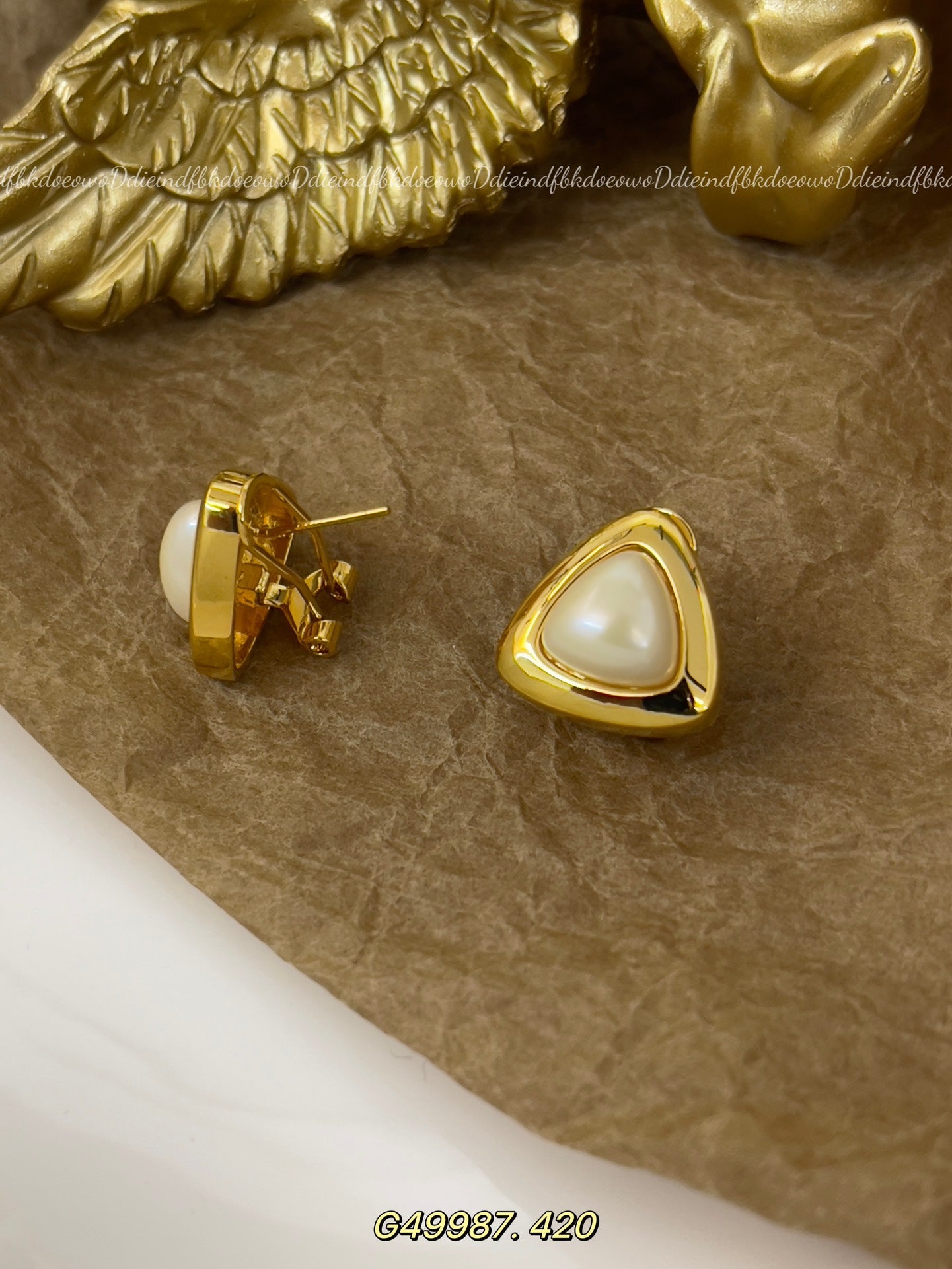 Triangular Pearl Stud Earrings