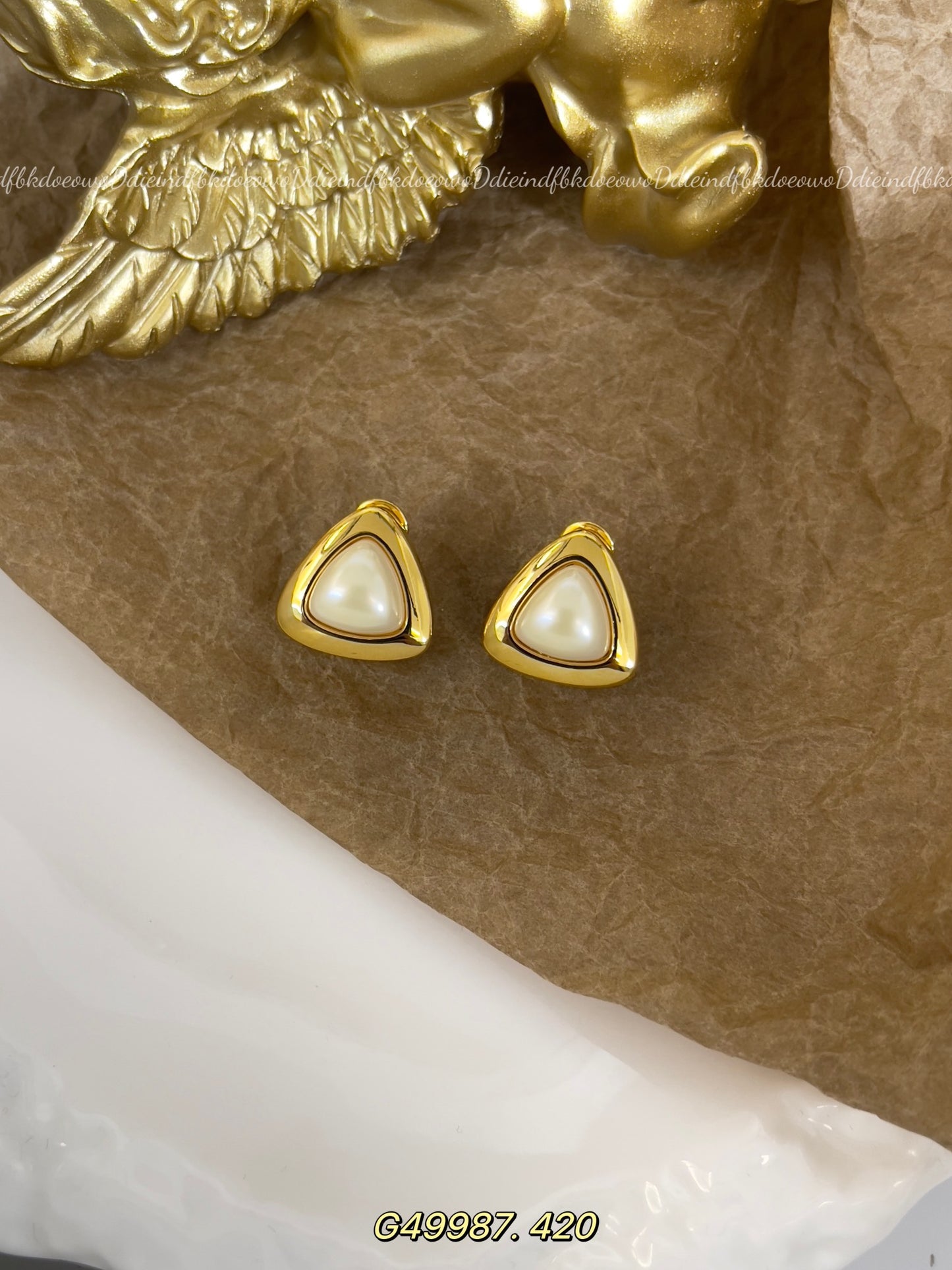 Triangular Pearl Stud Earrings