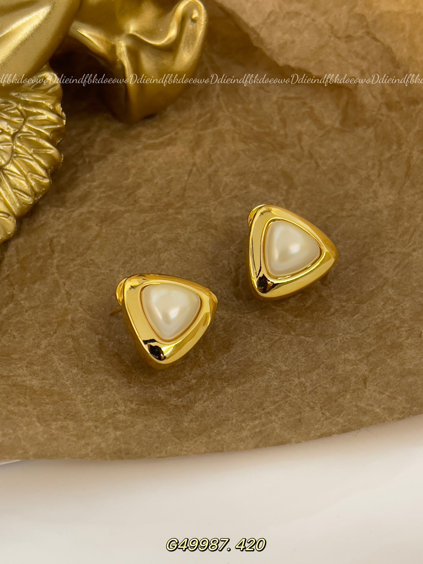 Triangular Pearl Stud Earrings