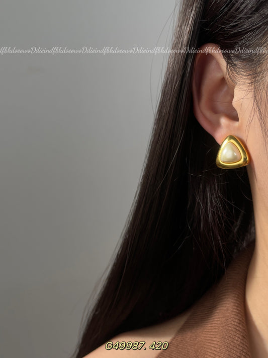 Triangular Pearl Stud Earrings