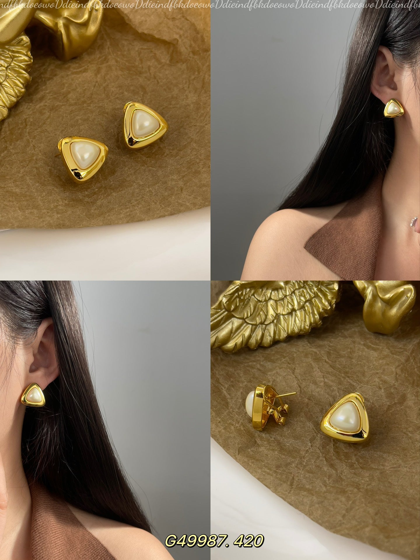 Triangular Pearl Stud Earrings