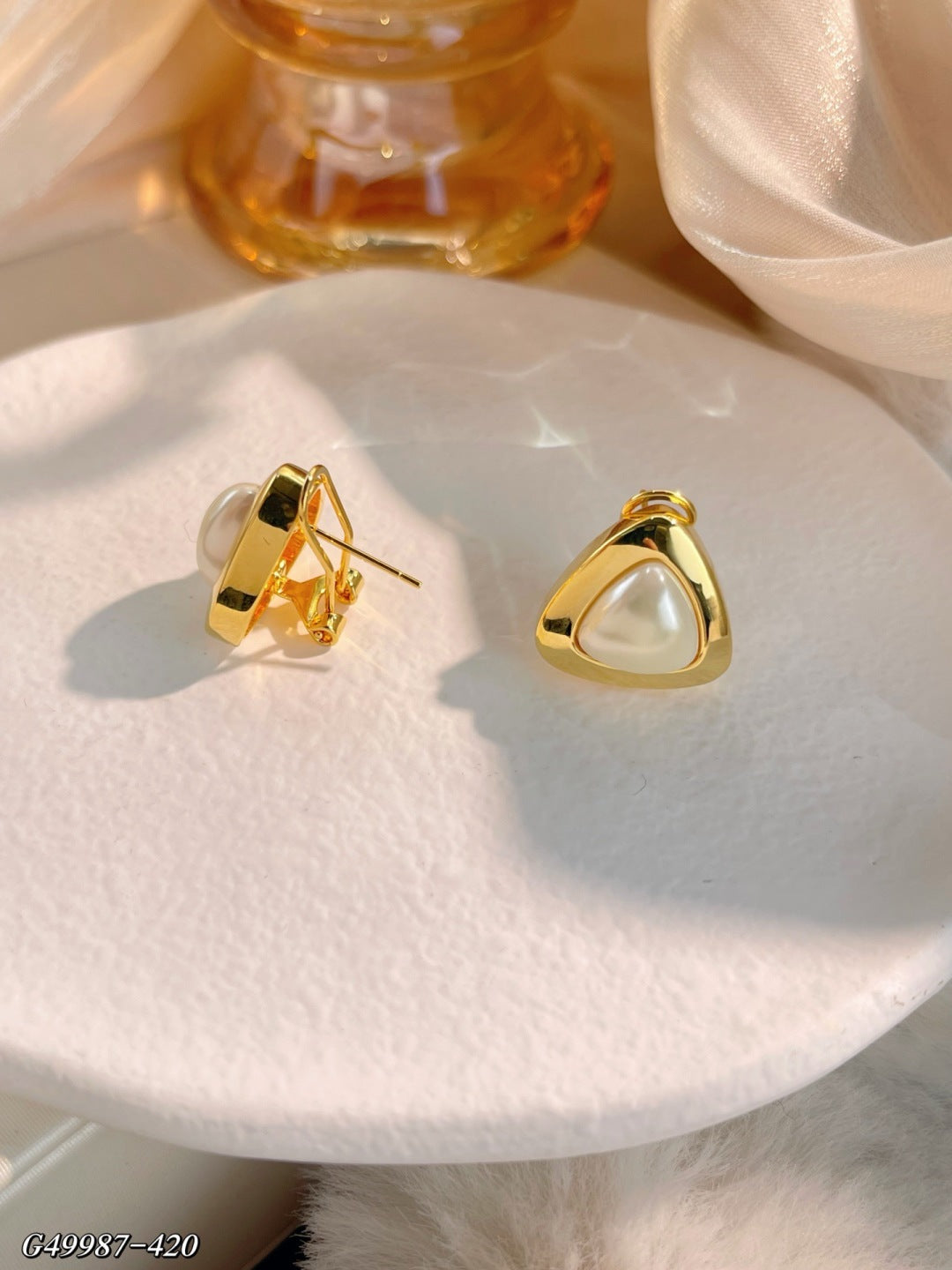 Triangular Pearl Stud Earrings