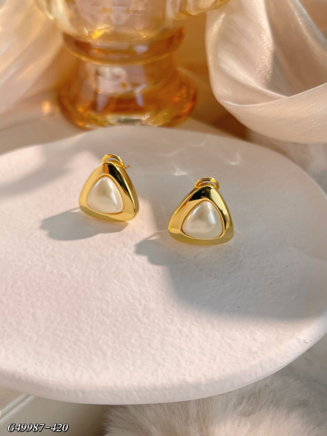 Triangular Pearl Stud Earrings