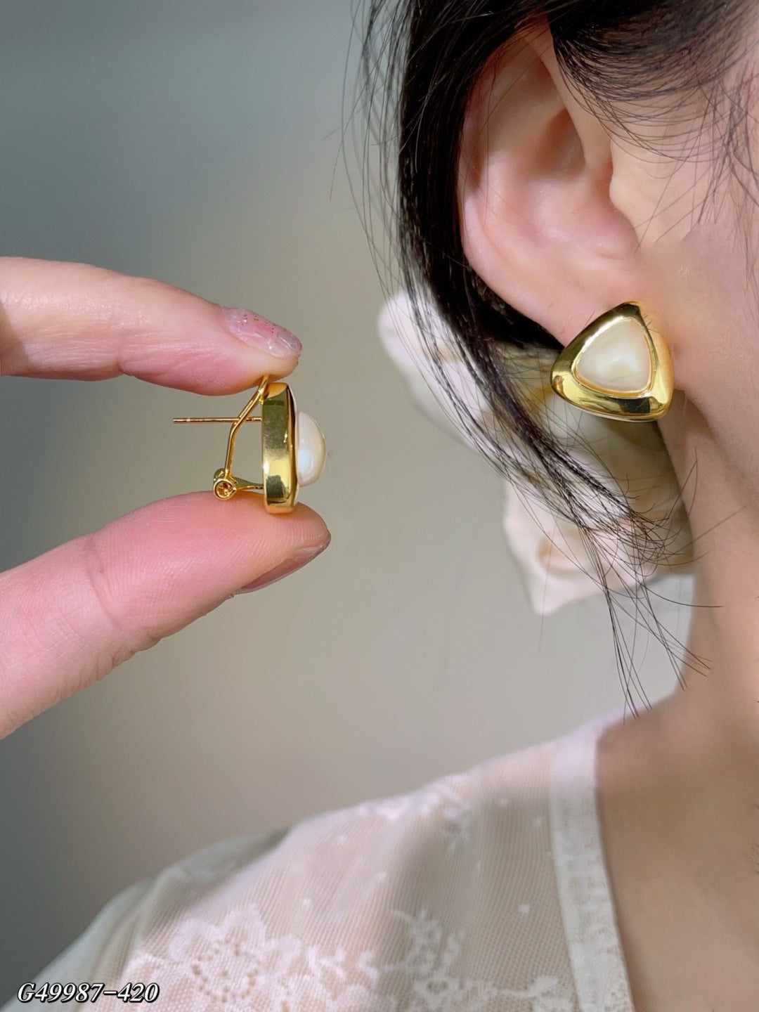 Triangular Pearl Stud Earrings