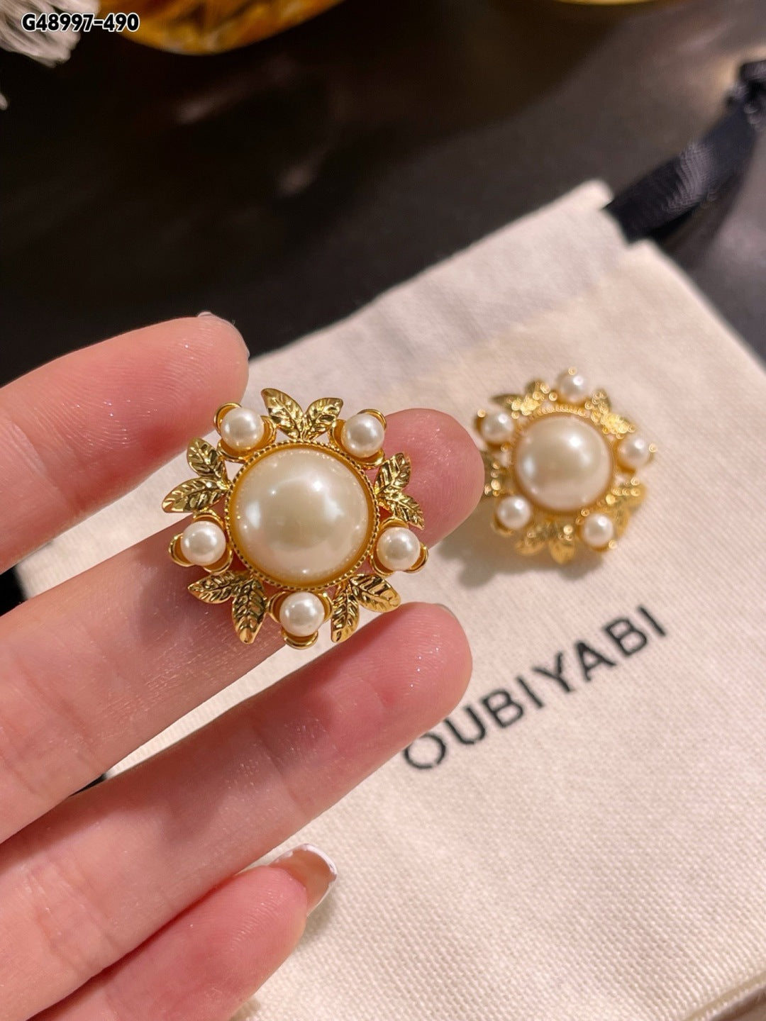 Vintage Gold Pearl Floral Stud Earrings