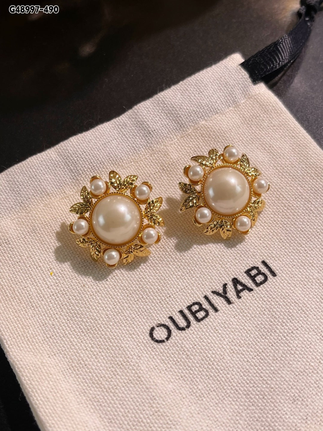 Vintage Gold Pearl Floral Stud Earrings