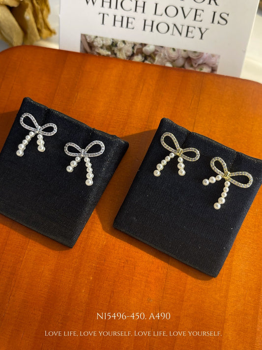 Elegant Pearl Bow Stud Earrings